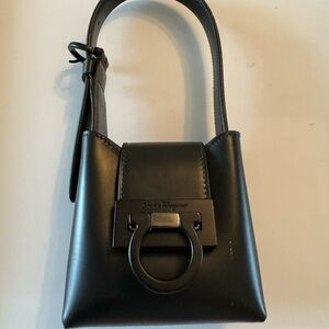 Salvatore Ferragamo Gancini Hand Bag Leather Black Small Italy